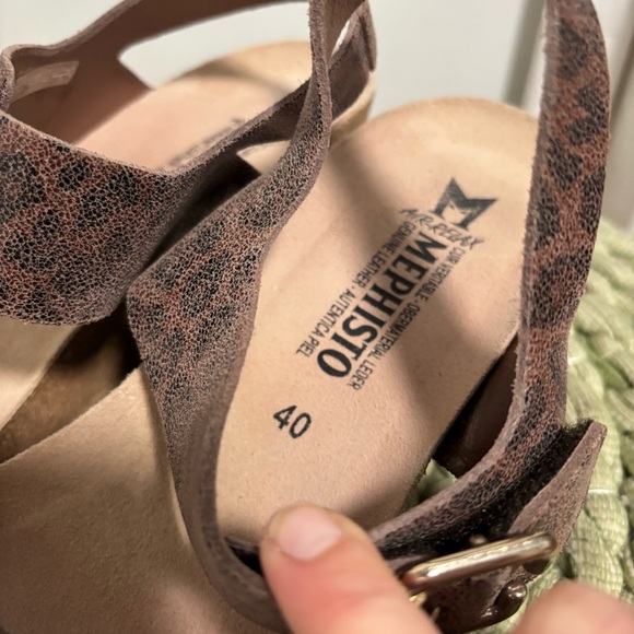 Mephisto Lissandra Brown Leopard Print Leather Slingback Wedge Sandals - Picture 7 of 11